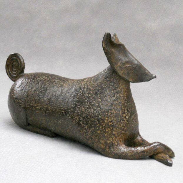 Sculpture Bronze animalier - Zoé le Basenji H17 x L35 cm